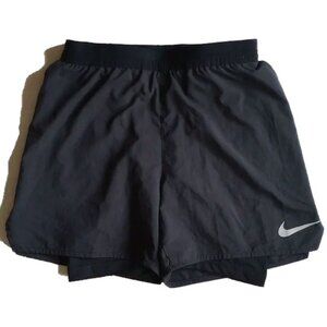 Nike Dri Fit 2-In-1 Running Shorts S Black Nylon Shell Biker Leggings